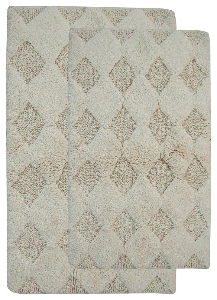 Bath Rug Cotton, 2 Piece Set, 24"x17" and 34"x21", Ivory, Pattern Charlotte