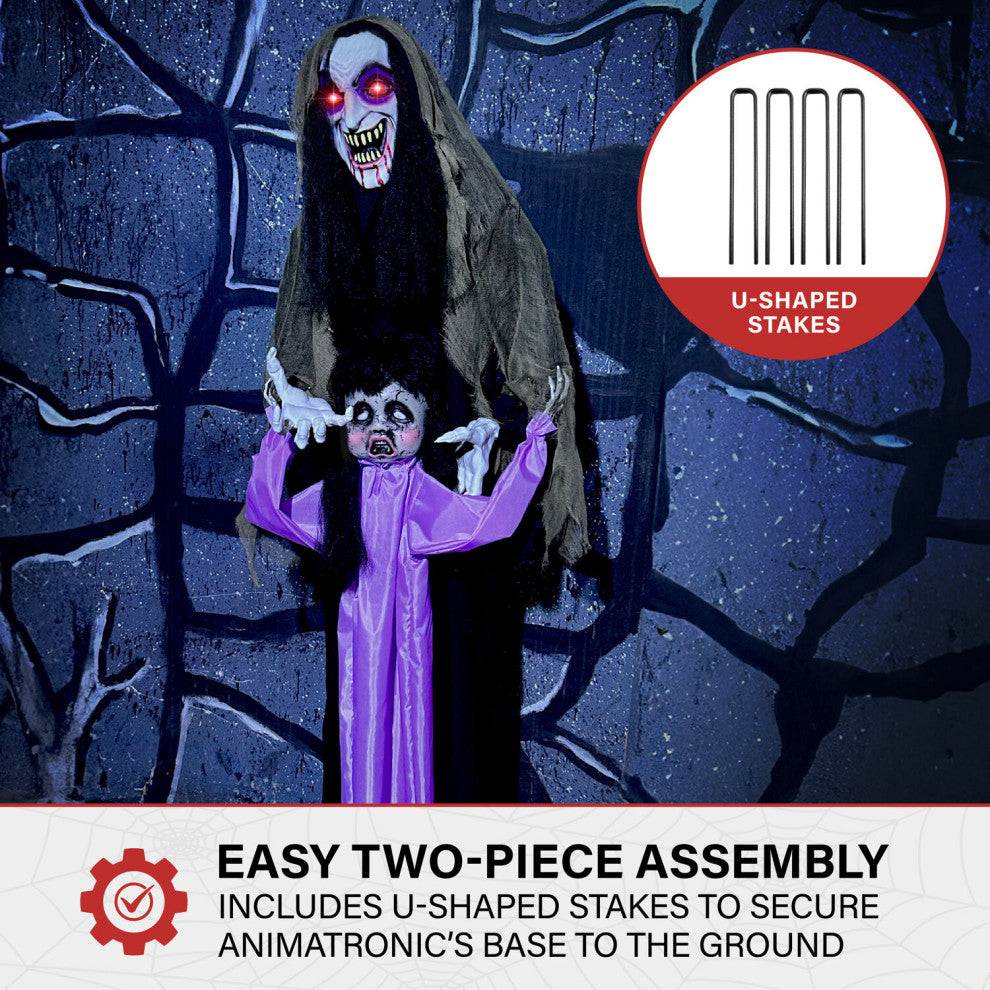 Lifesize Animatronic Vampire Lady With Baby, Lights and Sound