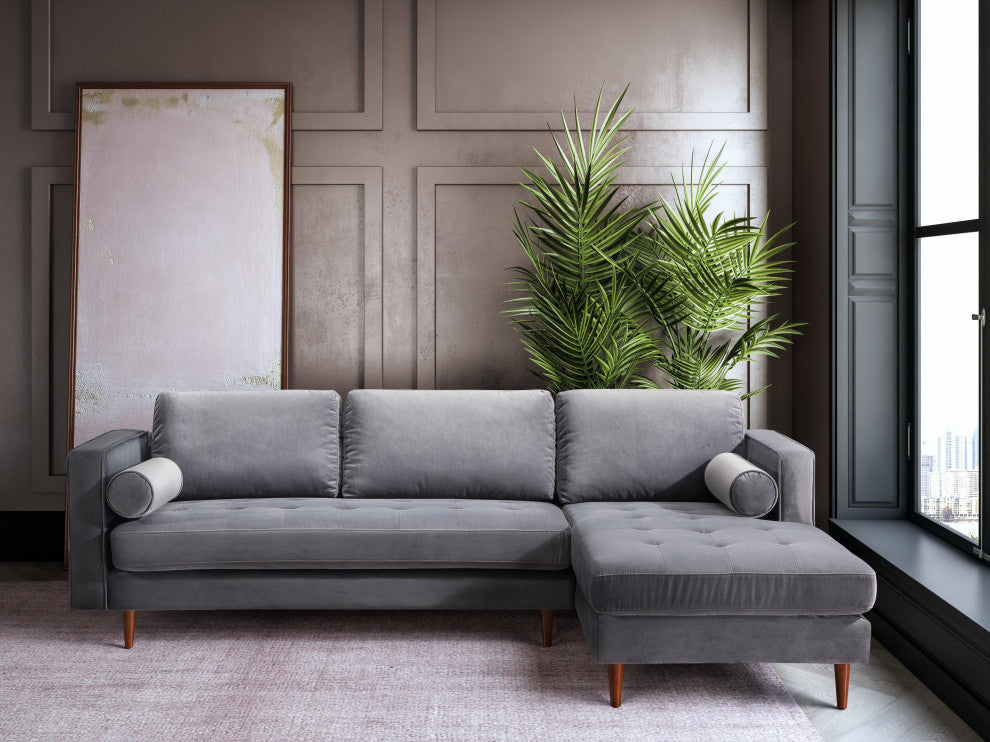 TOV Furniture Como Grey Velvet Sectional RAF