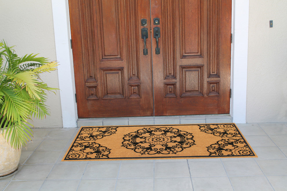 A1HC Natural Coir Flock Door Mat for Front Door, 36x72, Durable Entrance Doormat