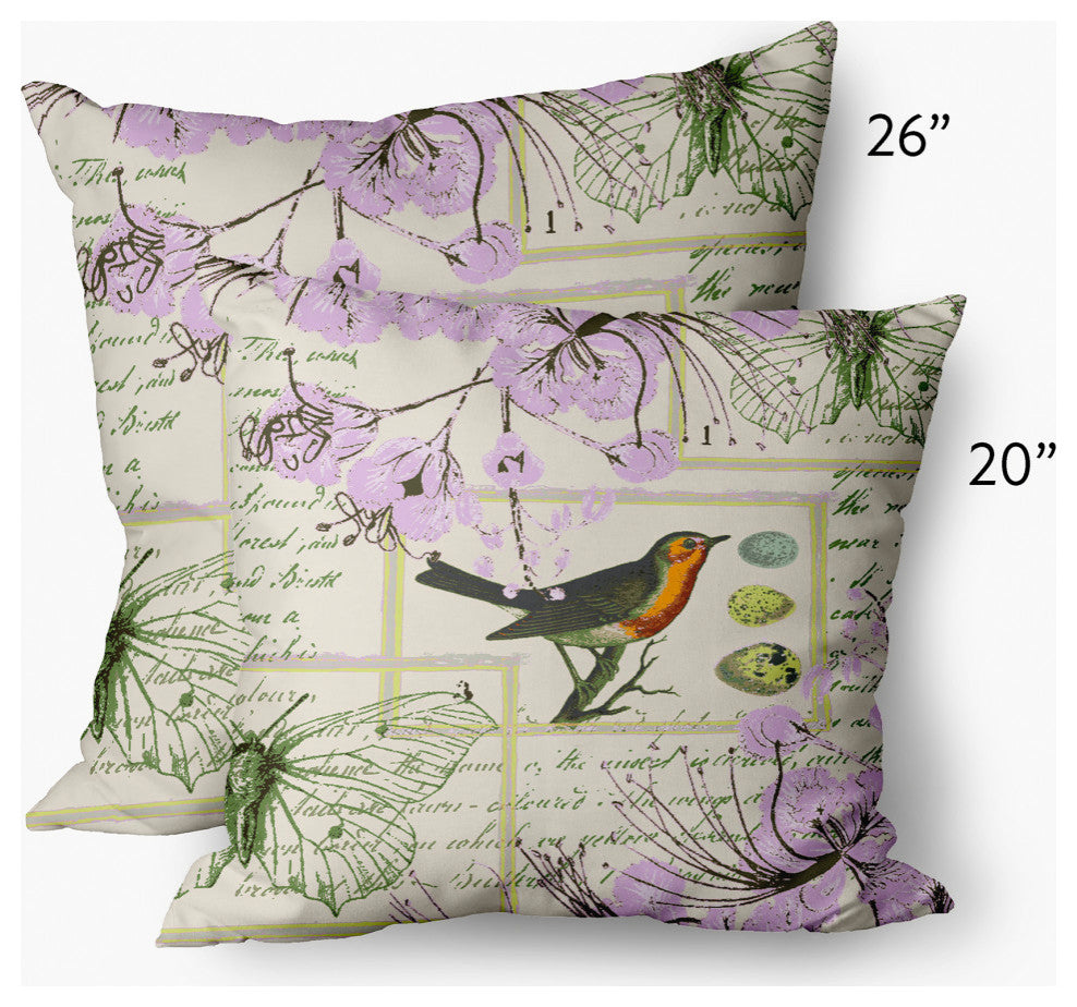 Singing Bird Decorative Throw Pillow, Lilac, 20"x20"