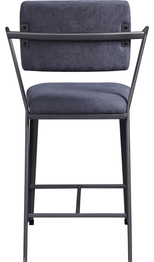 Set of 2 Gray Fabric Counter Height Chair, Gray/Gunmetal