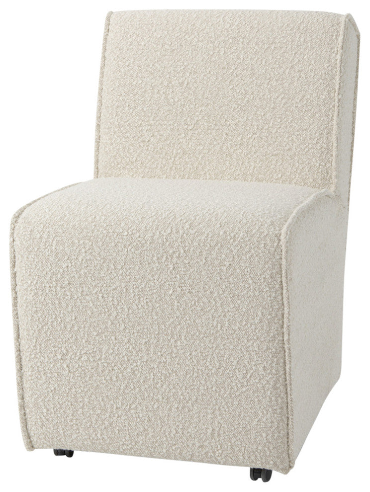 Damon Cream Boucle Fabric Wrapped Dining Chair With Casters (Set of 2)