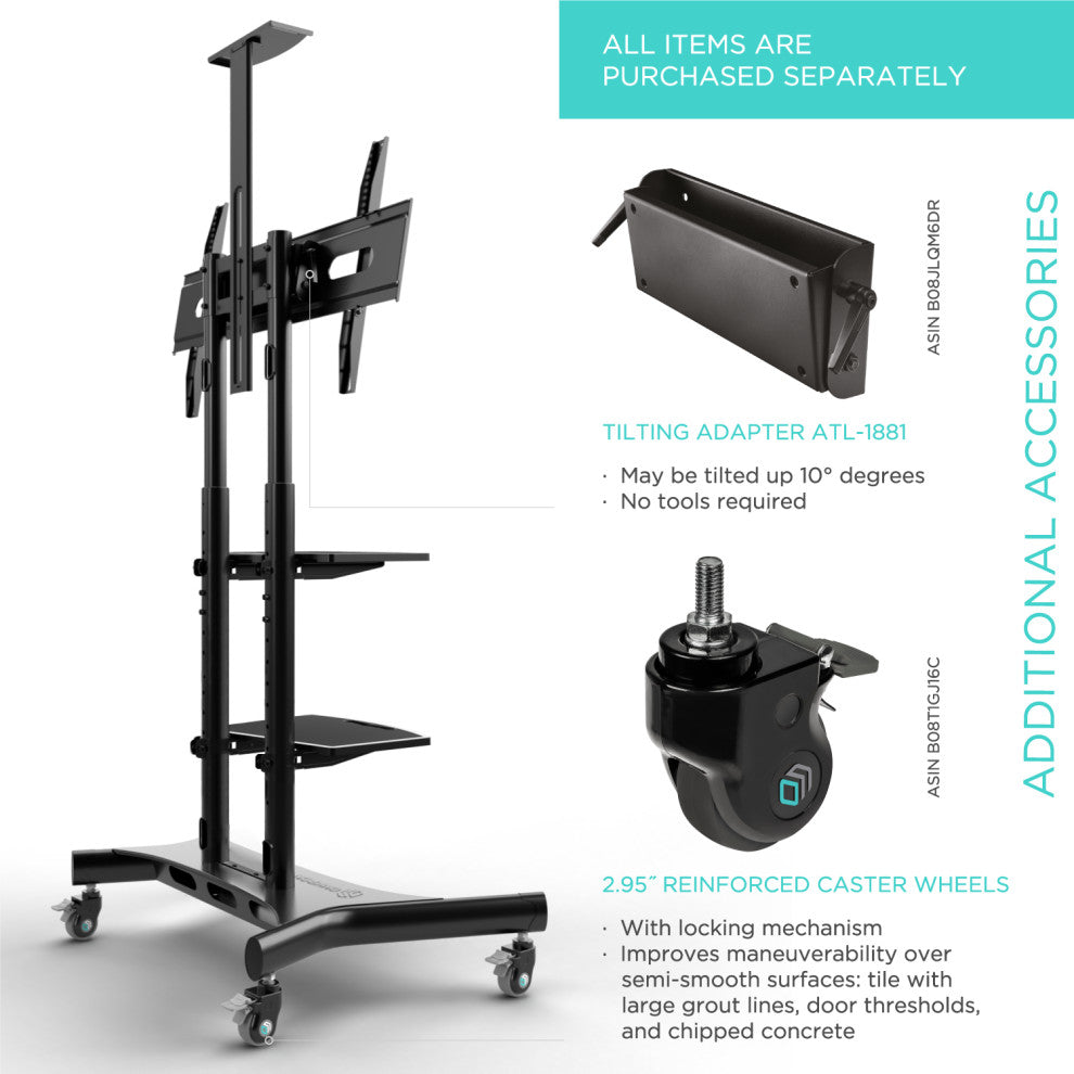 ONKRON Mobile TV Stand with Wheels Rolling TV Cart for 50-83" TVs up to 200 lbs