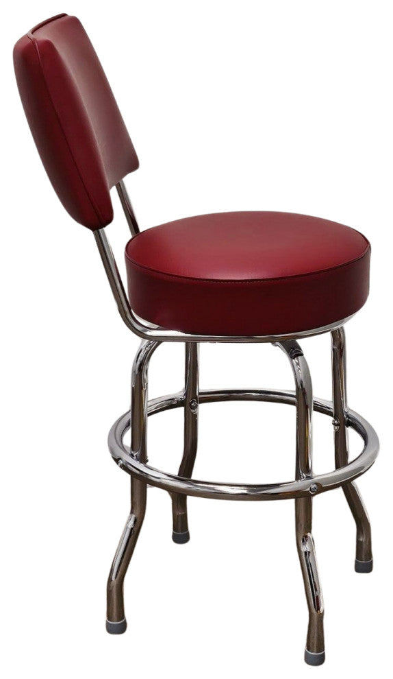 Retro Home Single Ring Upholstered 24" Swivel Counter Stool with Back, Wine