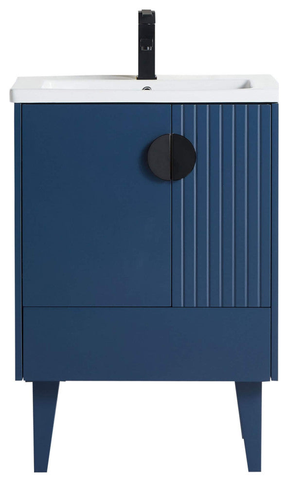 Venezian Single Bathroom Vanity, Navy Blue, 24", Black Handles, One Sink