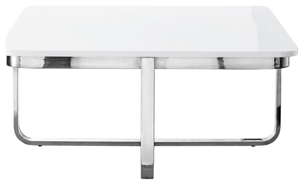 Keala Coffee Table, High Gloss Lacquer Finish Top, White/Chrome