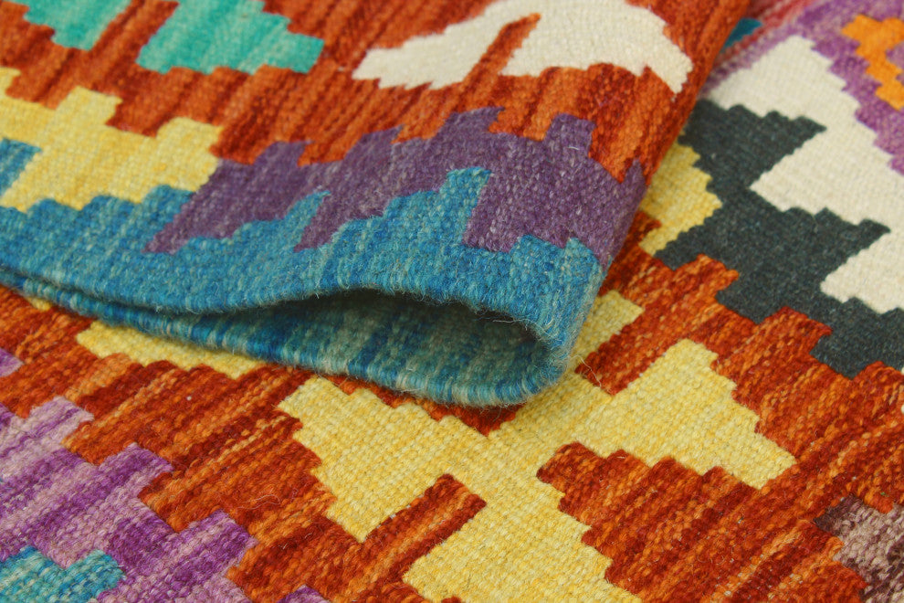 Flatweave Malik Red/Navy Runner, 2'7x9'11