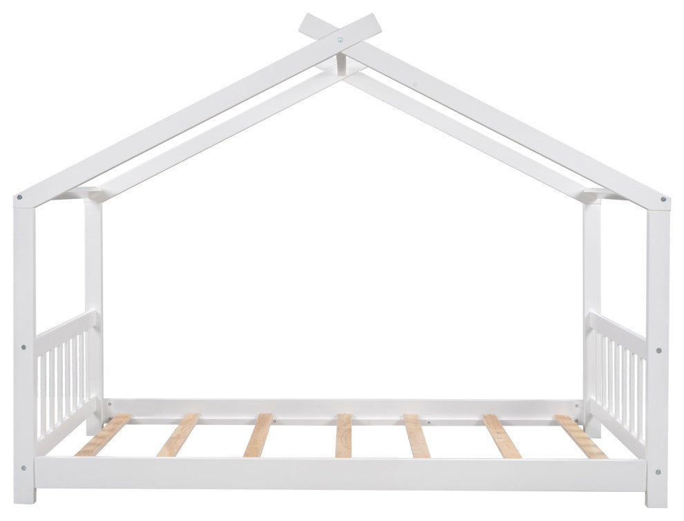 Gewnee Twin Size House Platform Bed with Headboard and Footboard in White