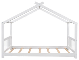 Gewnee Twin Size House Platform Bed with Headboard and Footboard in White