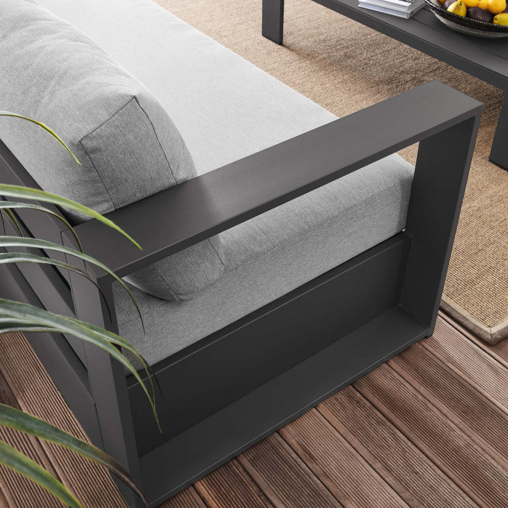 Lounge Sofa Table Set, Gray, Aluminum, Modern, Outdoor Patio Hospitality
