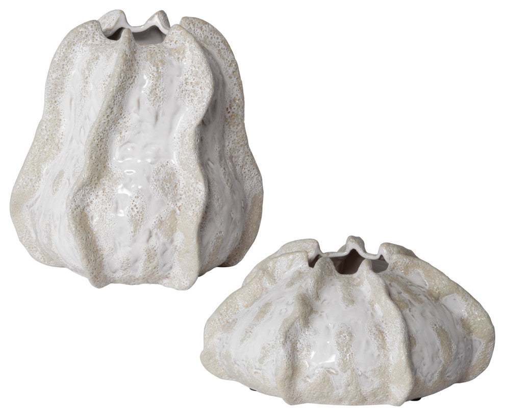 Urchin Textured Ivory Vases