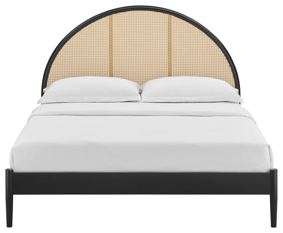 Odette Queen Arched Rattan Cane Platform Bed, Black