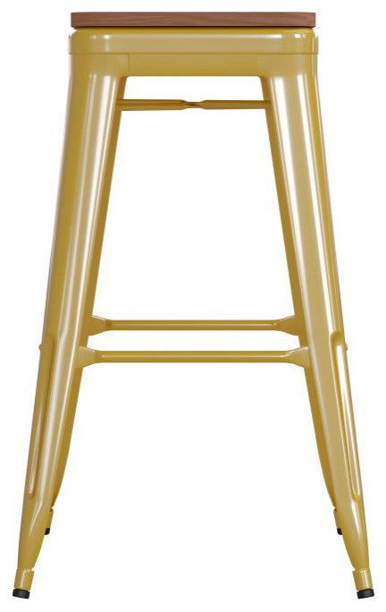 Kai Commercial Grade 30"H Metal Counter Stool, Yellow/Teak