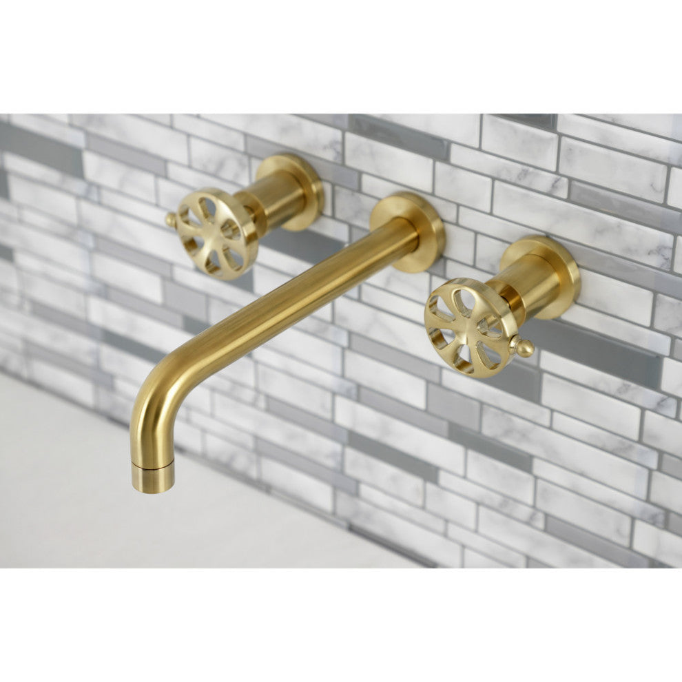 KS8027RX Two-Handle Wall Mount Tub Faucet, Brushed Brass