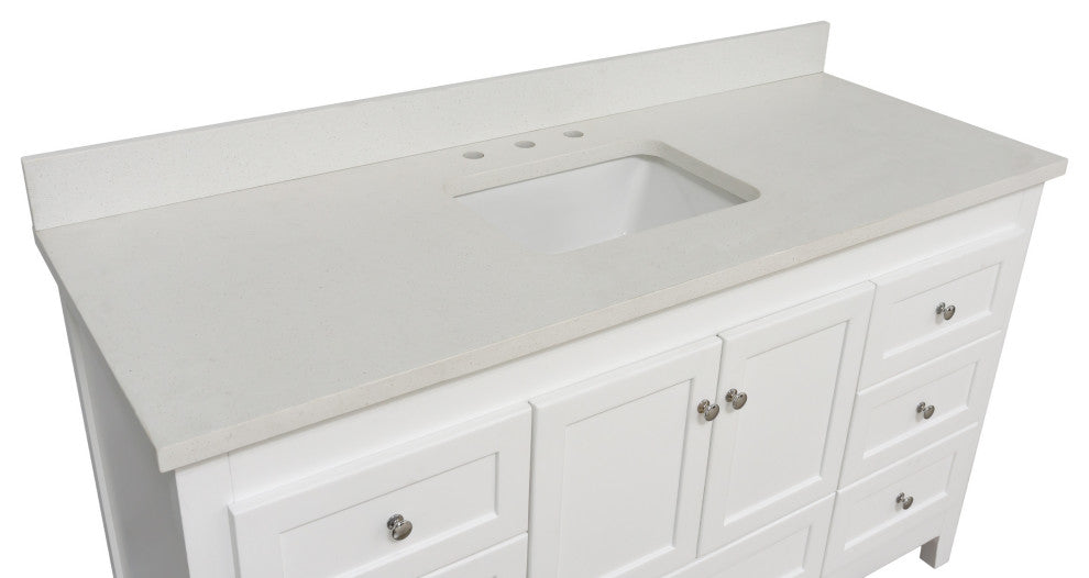 Abbey 60" Bath Vanity, Base: White, Top: Quartz, Single Vanity