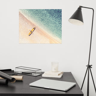 Yellow Canoe & Blue Sea with Soft Violet Effect Landscape Photo Loose Art Print, 16" X 20"