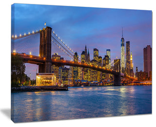 "Brooklyn Bridge With Lights and Reflections" Art, 20"x12"