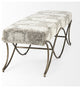 Ayla Light and Dark Gray Fabric Seat With Antique Gold Metal Frame Bench