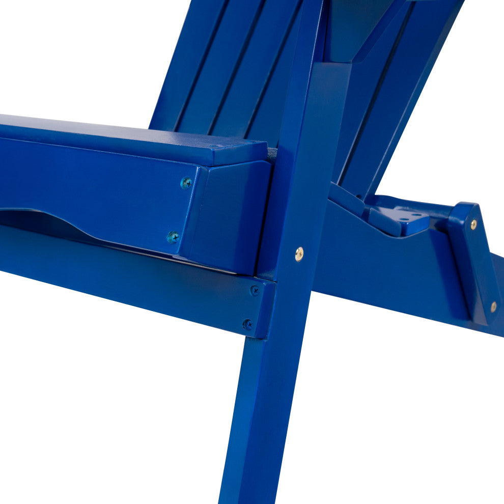 Outdoor Acacia Wood Folding Adirondack Chairs With Cushions, Set of 2, Navy Blue/Dark Teal