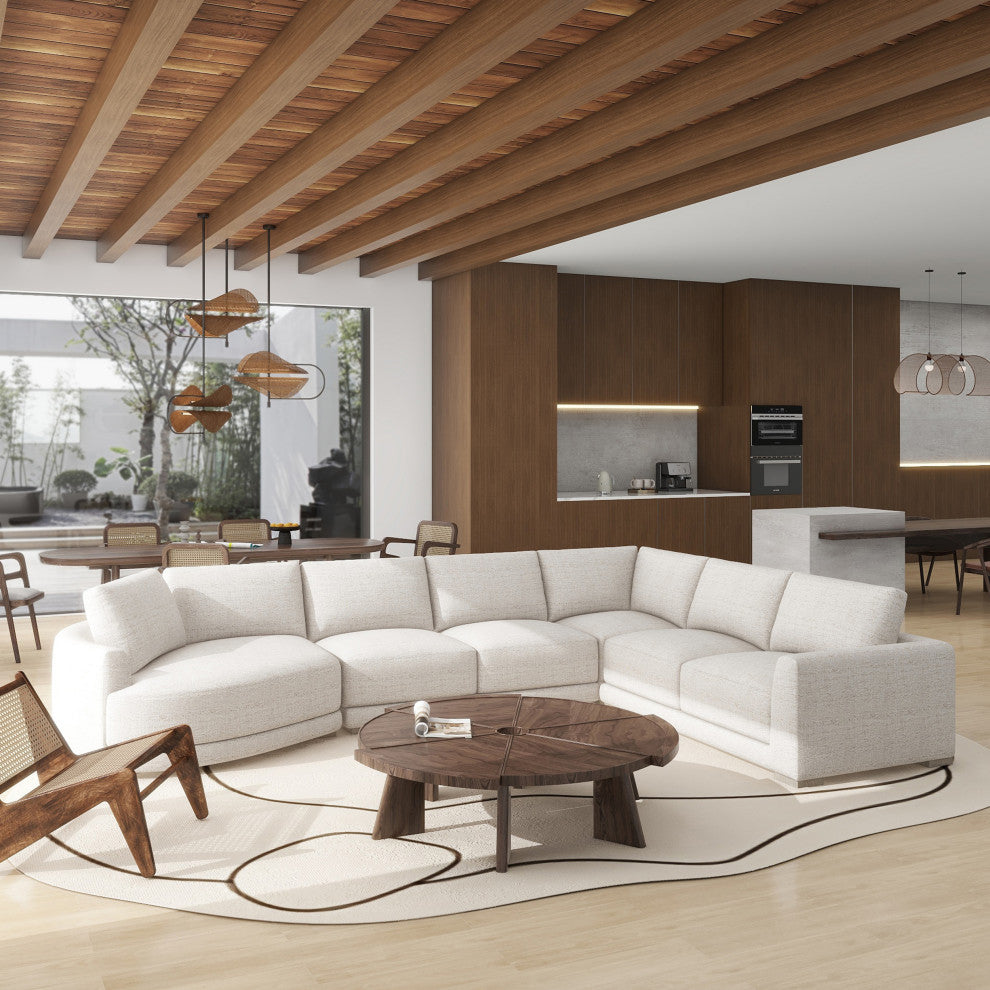 Laguna 166" Modular Feather-Cushion Sectional Sofa, Wheat Cream Beige Polyester Tweed, Left-Arm Facing