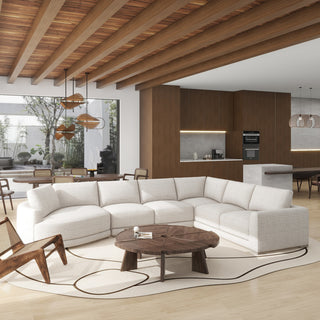 Laguna 166" Modular Feather-Cushion Sectional Sofa, Wheat Cream Beige Polyester Tweed, Left-Arm Facing