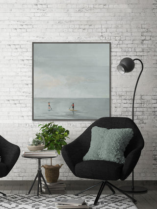 "Paddle Boarding Fun" Floater Framed Painting Print on Canvas, 48"x48"