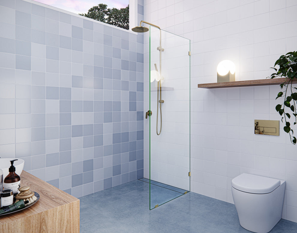 78"x27" Frameless Shower Door Single Fixed Panel, Polished Brass