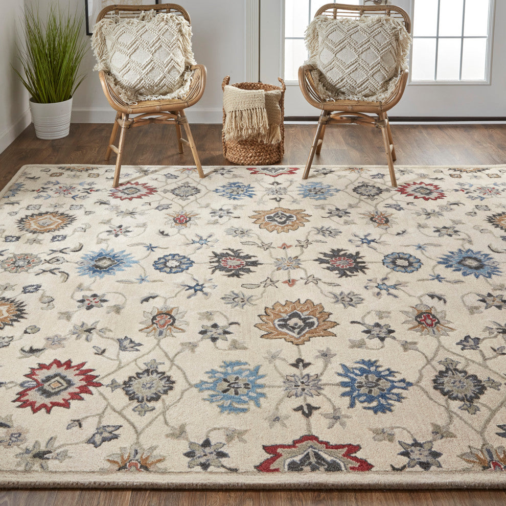 Weave & Wander Mattias Persian Ivory Sand/Blue/Red Rug, 9' X 12'