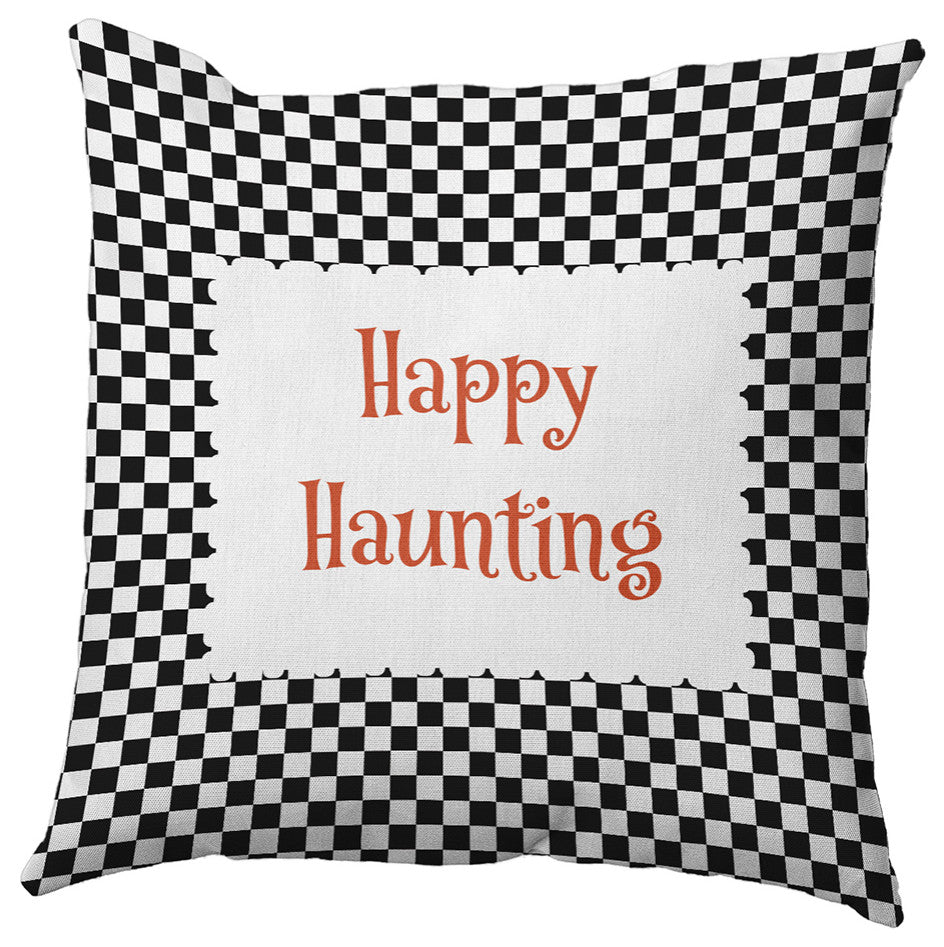 Happy Haunting Checks Accent Pillow, Black, 20"x20"
