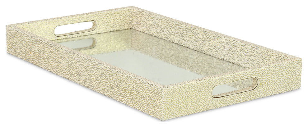 Labai Faux Shagreen, Mirrored Tray, White Gold