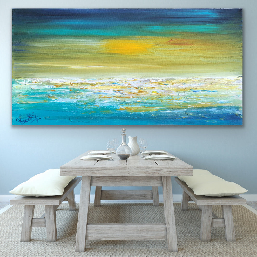 "Beautiful Day" 72x36 inches Large Modern coastal Painting decor Beach Blue