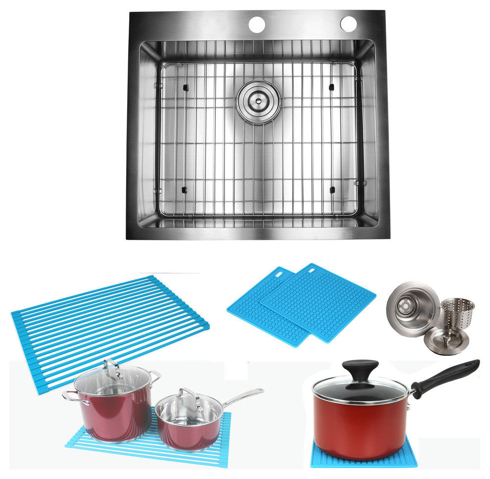 25" 16 Gauge Topmount Single Bowl Stainless Steel Sink Package