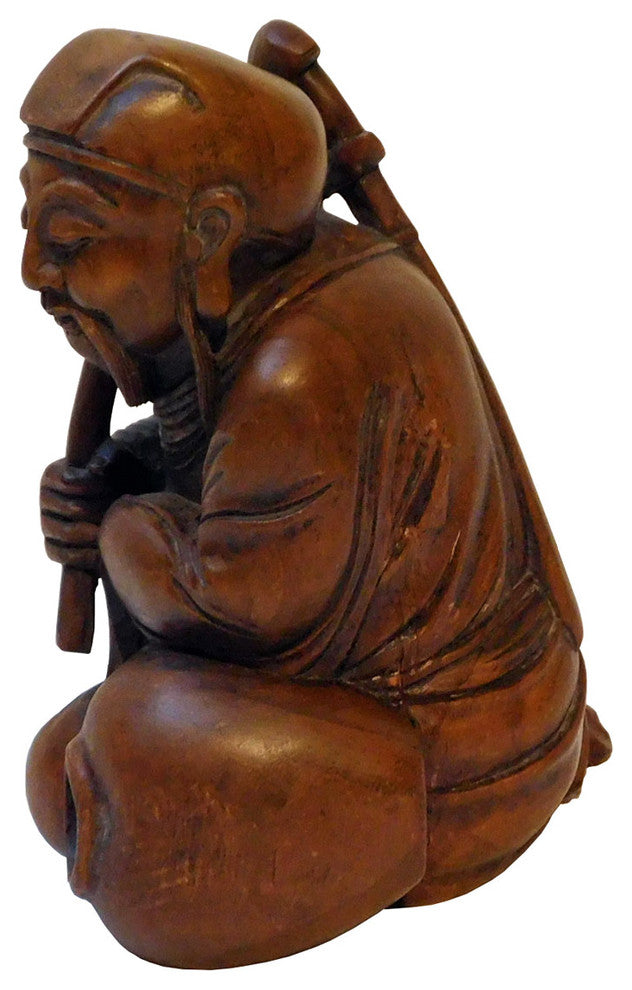 Vintage Wood Chinese Eight Immortals L Dongbin With Whip and Sword Statue