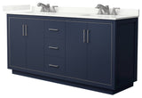 Icon 72" Dark Blue Double Vanity, Quartz Top, 3-Hole, Nickel Trim