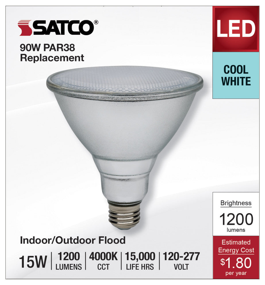 15W PAR38 LED, 4000K, Medium Base, 120-277V, 90 CRI