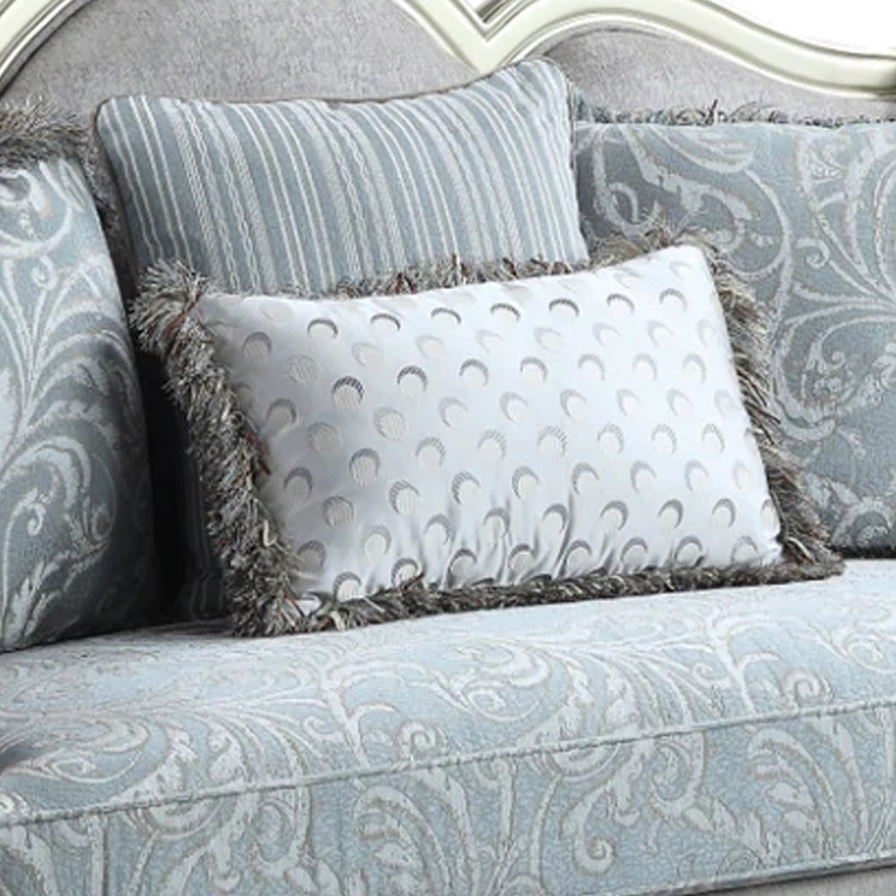 Benzara BM276230 66" Classic Sofa, Fabric Cushioned Seats, Gray, Champagne