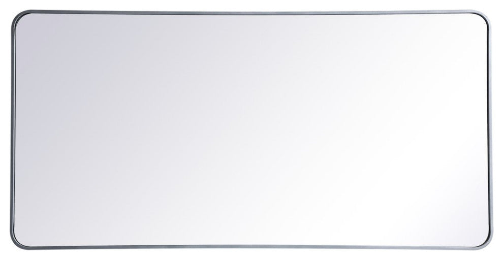 Ellis Soft Corner Metal Rectangular Mirror, Silver, 30"x60"