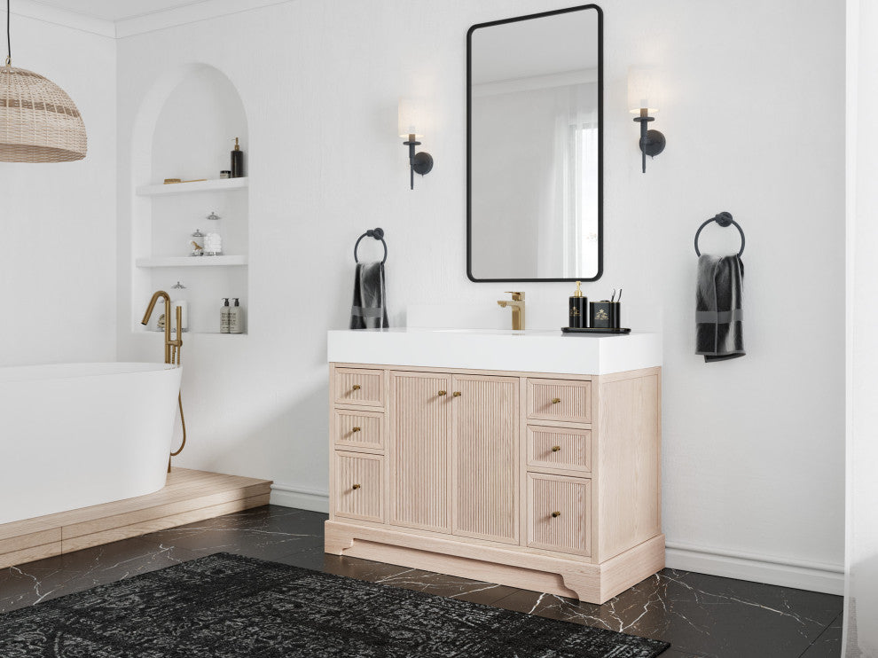 Manhattan 48 Single Sink Bath Vanity in White Oak with 5" White Quartz