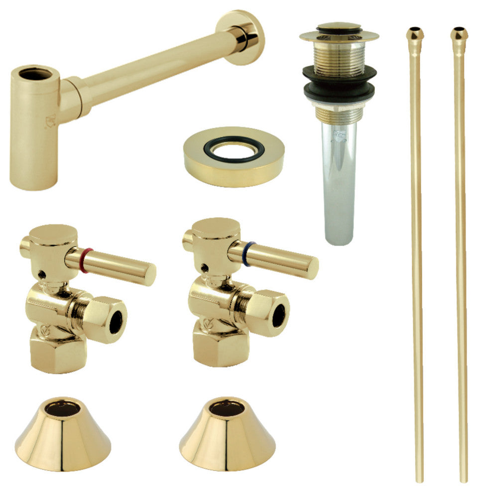 Plumbing Sink Trim Kit, Bottle Trap and Drain, Polished Brass