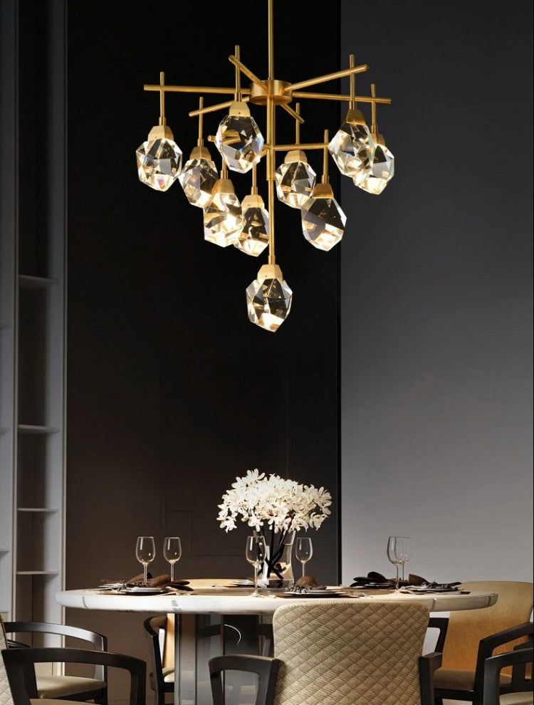Gold Diamond Crystal Three Layer Led Copper Creative Chandelier, 10lights