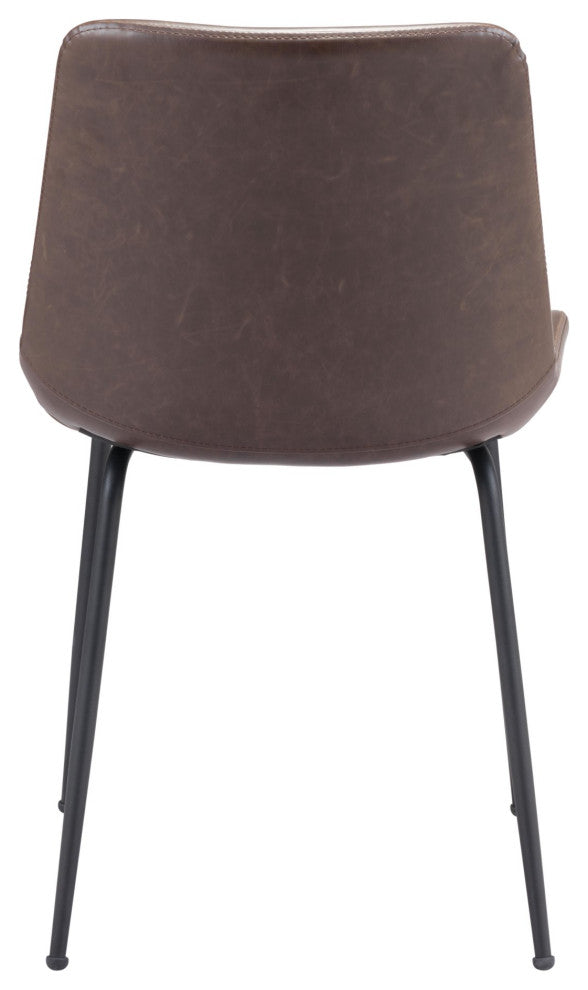 Dining Chair, Set of 2, Faux Vinyl Leather, Steel, Brown, Black, Mid Century