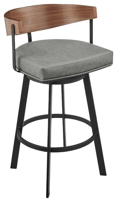 26 Swivel Counter Stool in Black Iron with Walnut Finish