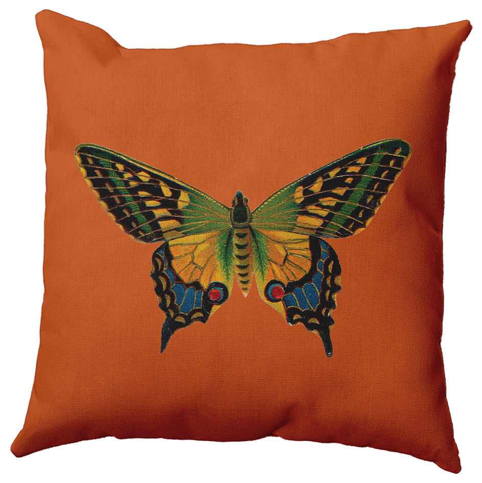 Colorful Swallowtail Polyester Indoor Pillow, Perfect Orange, 26"x26"