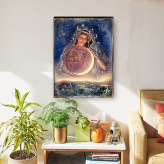Moon Goddess Wall and Table Top Wooden Decor, 24x18