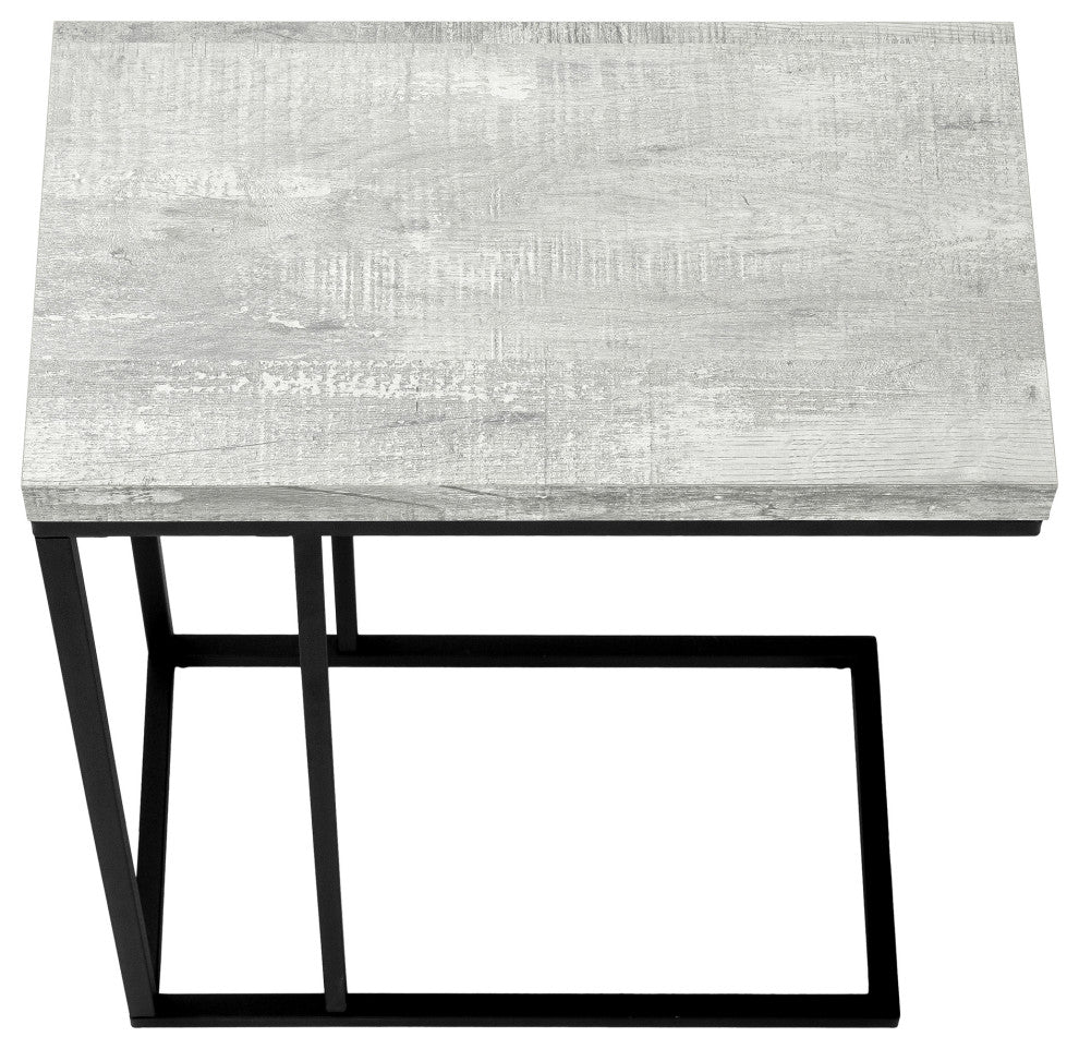 Accent Table C-Shaped End Side Snack Metal Laminate Grey Black