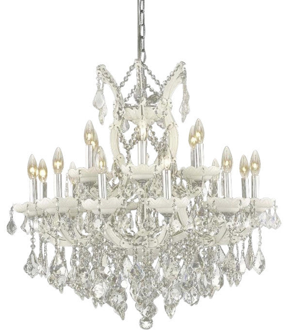 Elegant Maria Theresa Dining Room Light, White Finish With Royal Cut Crystal