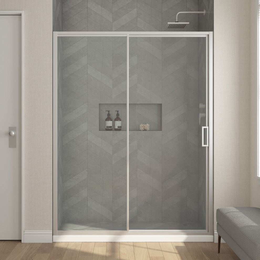 Stanford Sliding Fluted Alcove Shower Door, Satin Nickel, Clear Glass, 60"