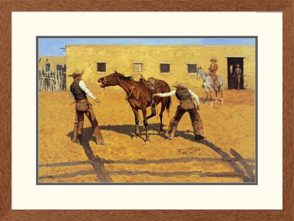 "His First Lesson" Framed Digital Print by Frederic Remington, 33x25"