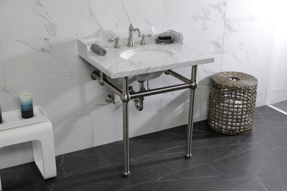 Kingston Brass LMS3030MB8 30" Carrara Marble Console Sink, Legs